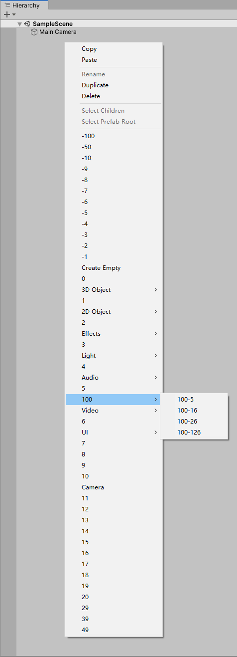 Hierarchy 右键菜单